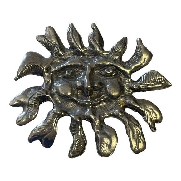 Vintage Don Drumm Pewter Brooch Sunshine Sun Face Happy HTF - Picture 1 of 5